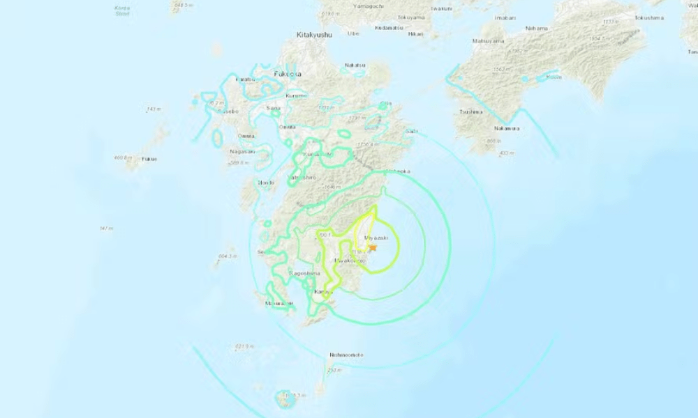 Mapa mostra região sul do Japão atingida por terremoto