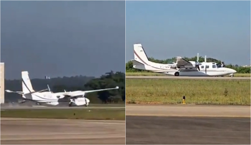 Avião realiza pouso forçado/"de barriga" no aeroporto de Sorocaba