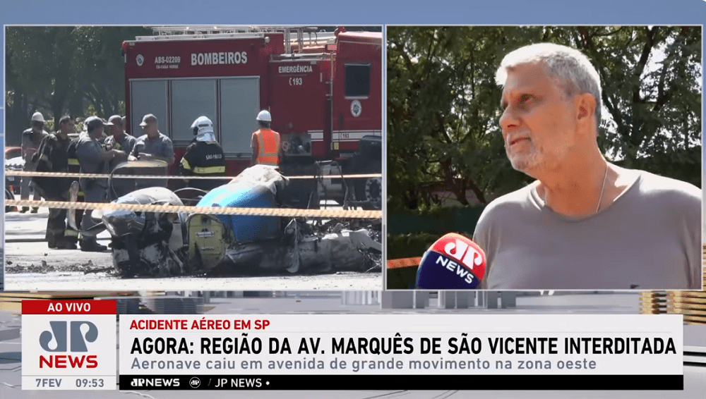 Morador da Barra Funda fala com a reportagem da Jovem Pan News sobre o acidente aéreo na Avenida Marques de São Vicente
