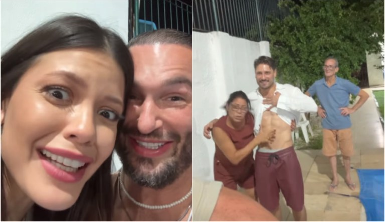 Delma paga promessa e beija tanquinho do namorado de Vitória Strada, Daniel Rocha