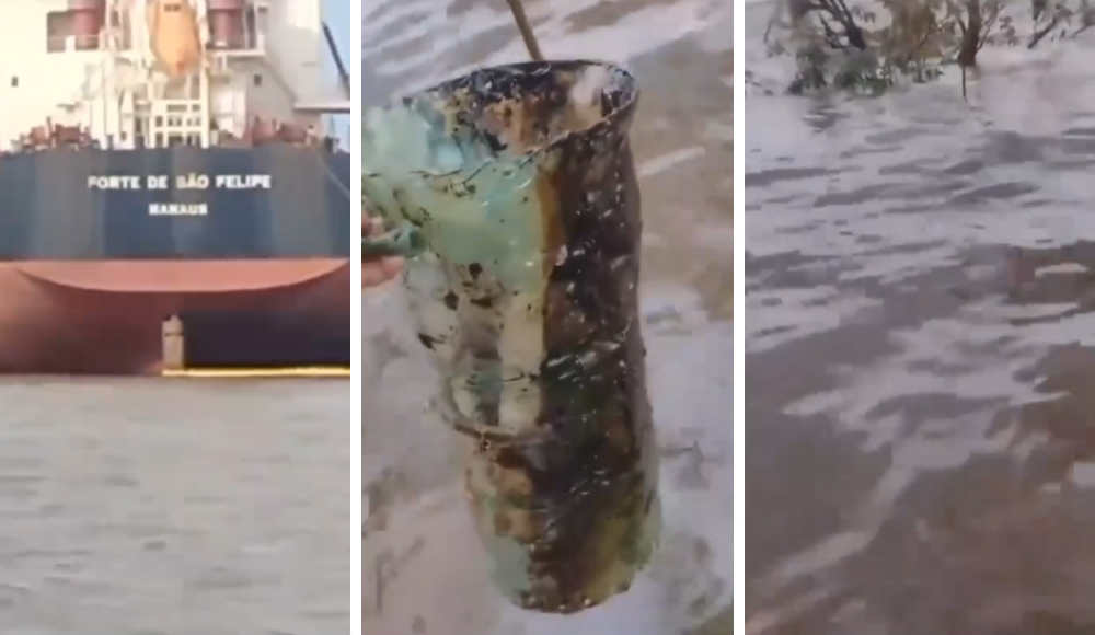 Morador gravou vazamento do petróleo e o efeito na água do rio