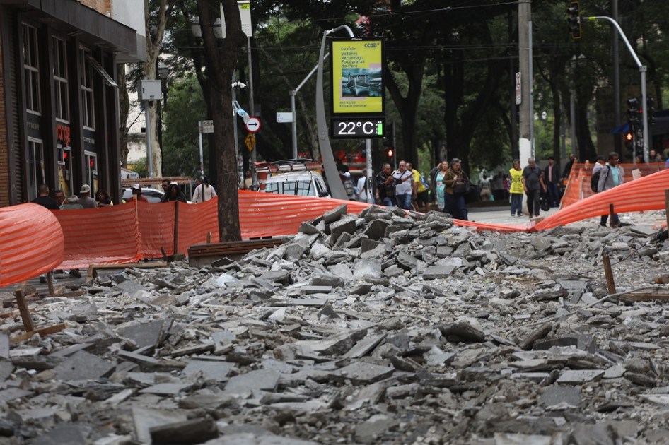 Obras de revitalização no centro histórico de São Paulo, na região da Rua Direita com a XV de Novembro, na zona central da cidade