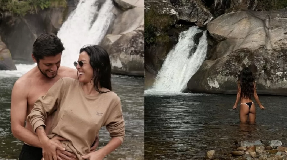 Yanna Lavigne compartilha fotos em cachoeira