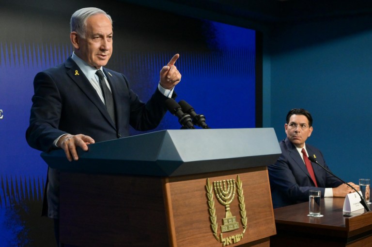 O primeiro-ministro de Israel, Benjamin Netanyahu, durante uma reunião com uma delegação de embaixadores da Organização das Nações Unidas (ONU) em Jerusalém