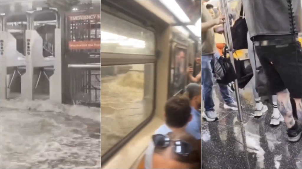 Chuva alaga ruas e água invade estação de metrô em Nova York
