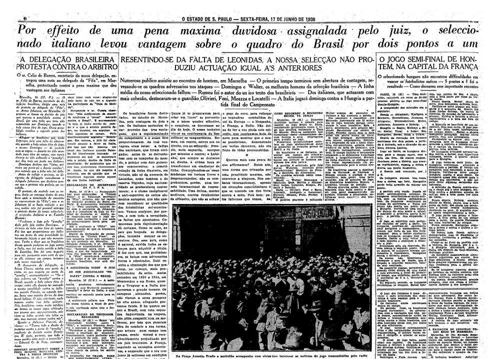 Eliminação brasileira na Copa de 1938 gerou revolta contra a arbitragem
