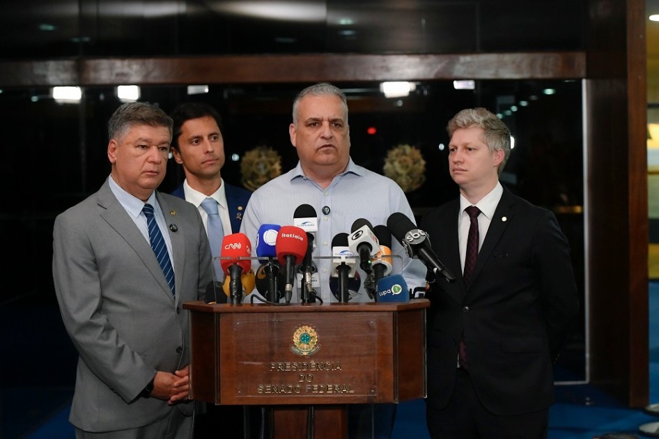 Membros da CPMI do INSS dão entrevsta coletiva para divulgar ações do colegiado