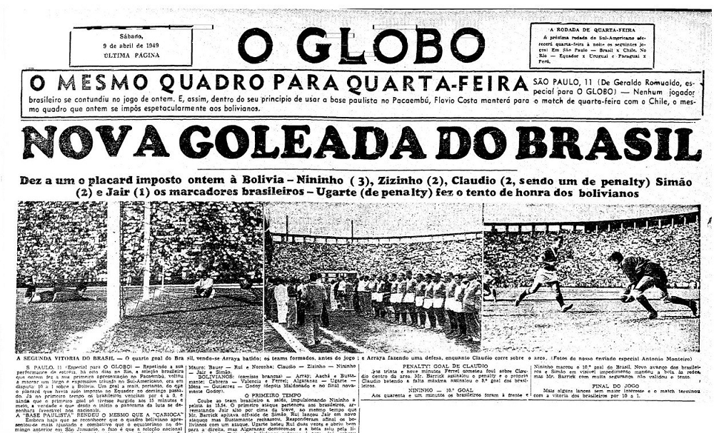 Vitória sobre a Bolívia por 10 a 1 em 1949 é a maior goleada da história da seleção principal