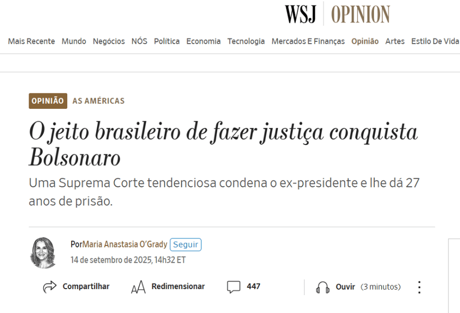 Título da coluna de Maria Anastasia O'Grady no "Wall Street