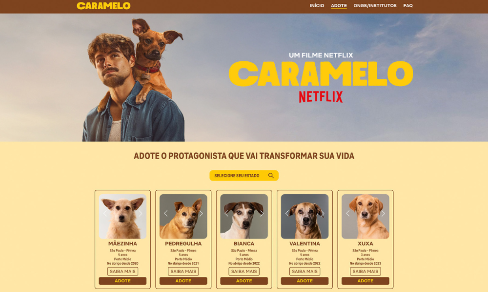 Netflix lança campanha de incentivo à adoção de cães para promover o filme ‘Caramelo’