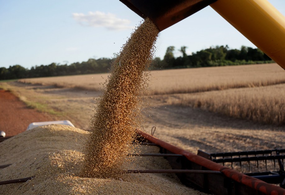 Colheita de soja em propriedade rural em Campo Mourão, na Região Centro-Oeste do Paraná