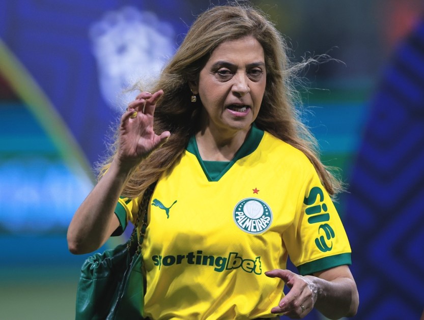 leila pereira presidente do Palmeiras durante partida contra o Fortaleza