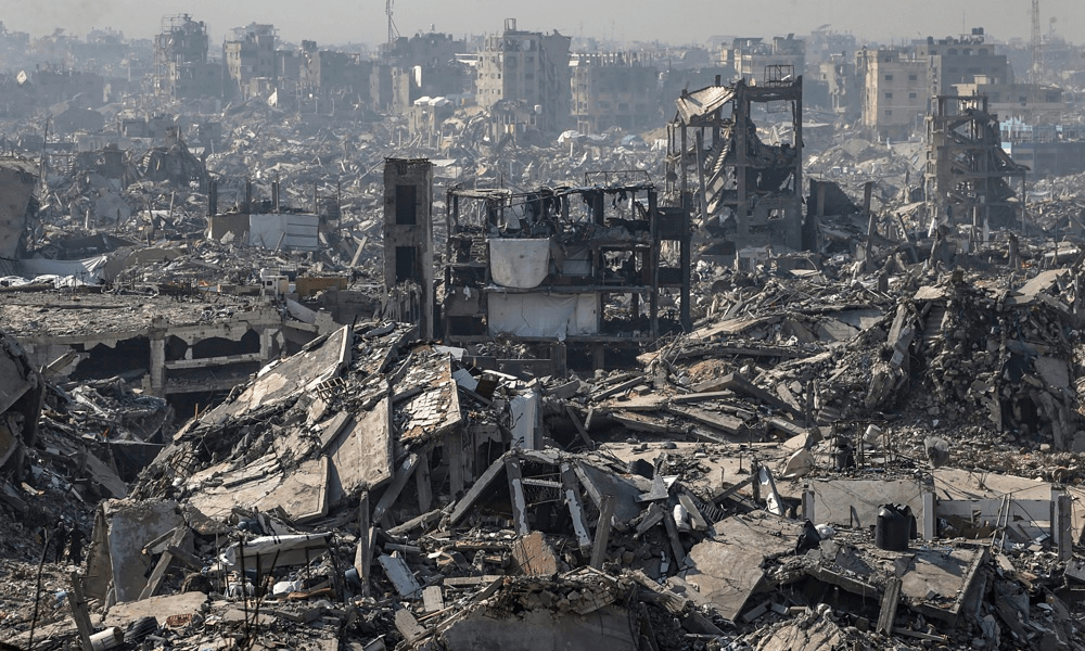 Prédios destruídos no campo de refugiados de Jabaliya, norte da Faixa de Gaza