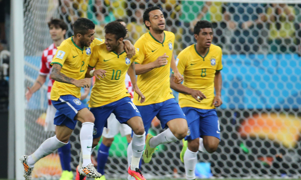 Neymar comemora gol do Brasil contra a seleção da Croácia, na partida de abertura da Copa do Mundo 2014