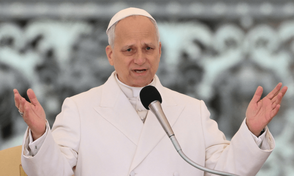 Papa Leão XIV gesticula enquanto realiza sua audiência geral semanal na Praça de São Pedro, no Vaticano, na quarta-feira (1º)