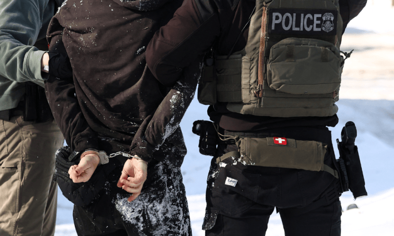Agentes federais detêm um manifestante em Minneapolis, Minnesota, em 3 de fevereiro de 2026