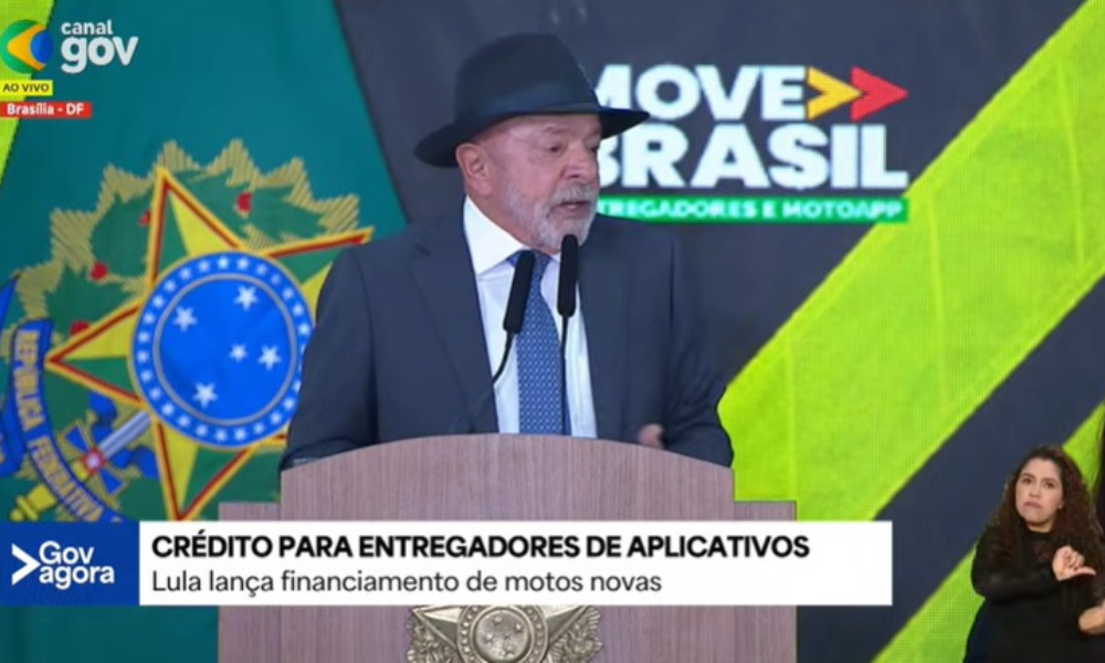 Presidente Lula (PT) durante discurso no lançamento de linha de crédito para entregadores