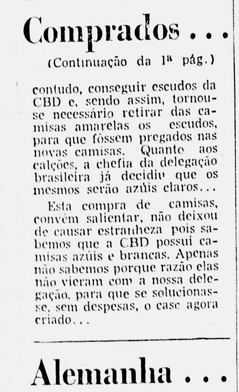 Camisas azuis usadas pelo Brasil na final de 1958 não foram compradas em Estocolmo