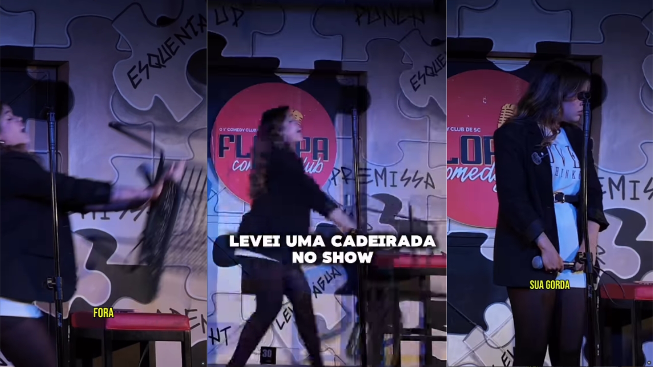Comediante leva cadeirada no palco durante show em Florianópolis; veja vídeo