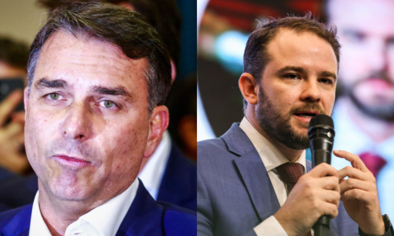 Senador Flávio Bolsonaro (PL), candidato à Presidência, e o ministro da Fazenda, Dario Durigan