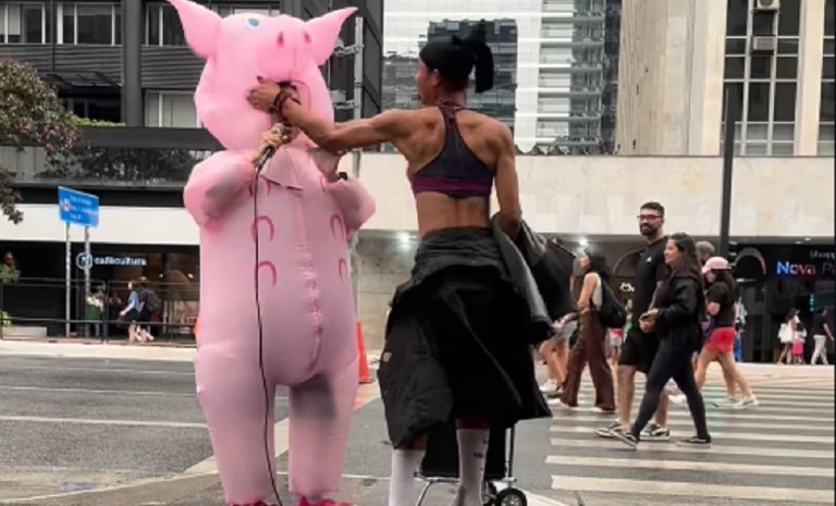 Porquinho da Paulista sendo agredido
