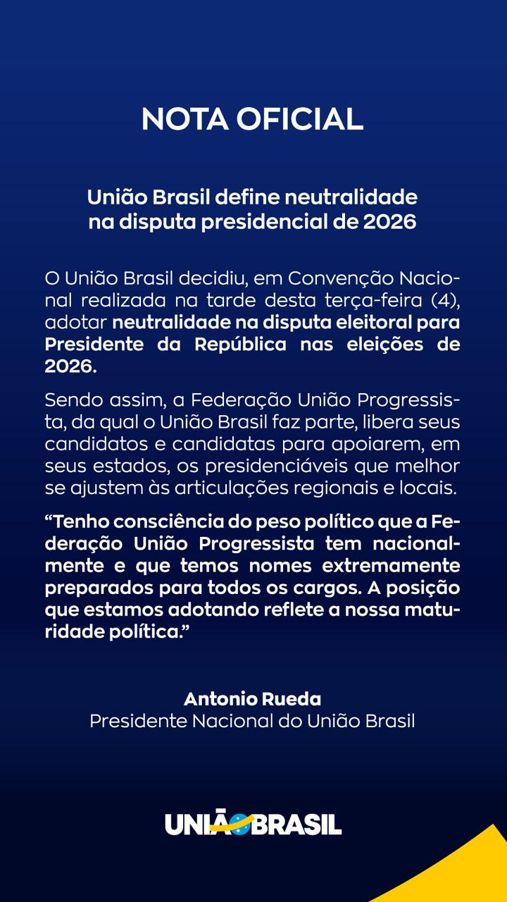 União Brasil decide manter neutralidade na disputa presidencial