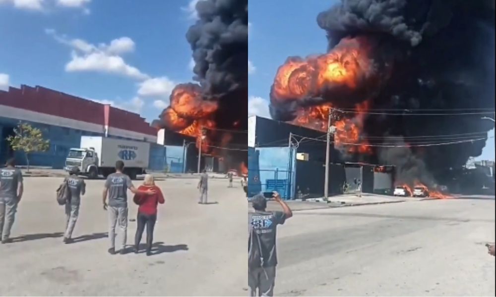 Incêndio de grandes proporções atinge prédio comercial em Cumbica