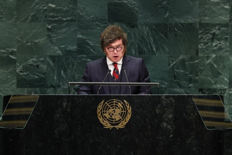 O presidente da Argentina, Javier Milei, discursa durante a 81ª Assembleia Geral das Nações Unidas na sede da ONU em Nova York, em 23 de setembro de 2026