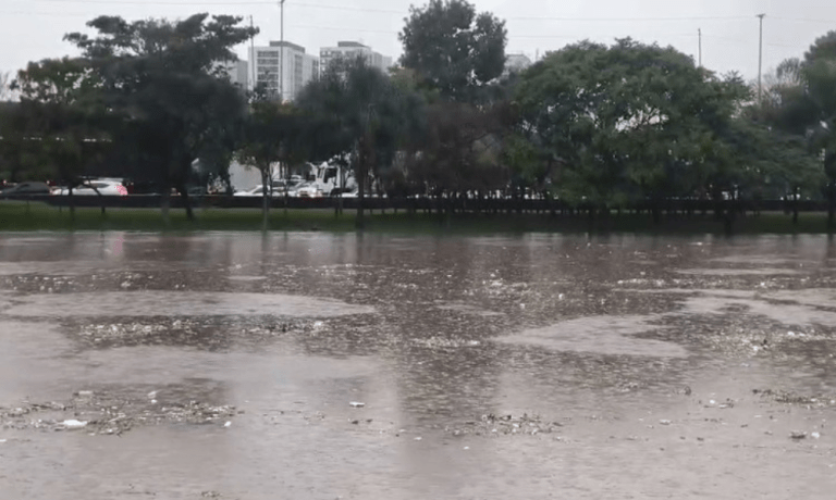 Após fortes chuvas, Rio Tietê sobe e fica perto de transbordar em SP