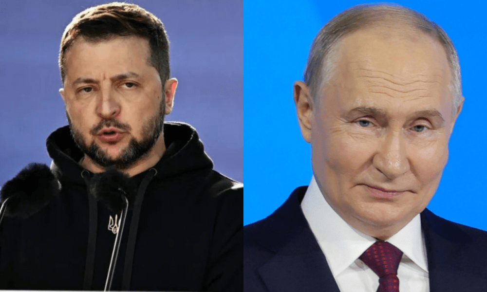 Presidente da Ucrânia, Volodymyr Zelensky, e o líder russo, Vladimir Putin