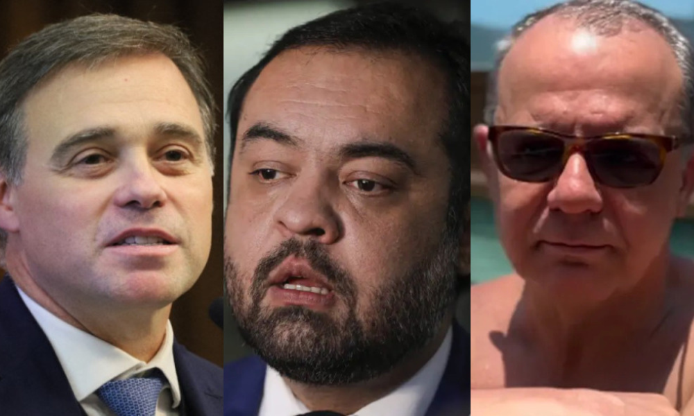 Ministro André Mendonça, do Supremo Tribunal Federal (STF), e os ex-governadores do Rio de Janeiro Cláudio Castro e Sérgio Cabral