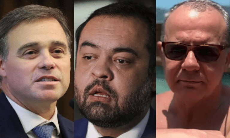 Ministro André Mendonça, do Supremo Tribunal Federal (STF), e os ex-governadores do Rio de Janeiro Cláudio Castro e Sérgio Cabral