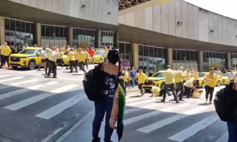 Taxistas brigam no aeroporto Galeão, no RJ