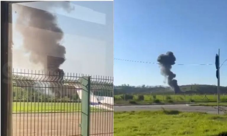 Avião da PMMG cai em Santana do Paraíso, em Minas