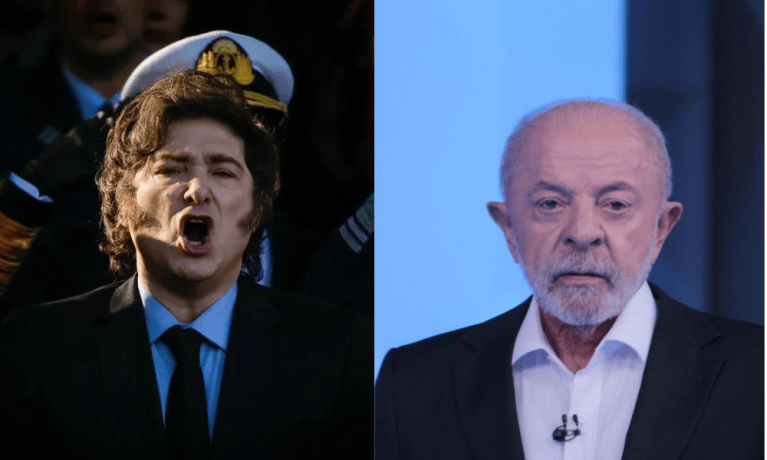 Presidente da Argentina, Javier Milei, e o presidente Lula (PT), candidato à reeleição
