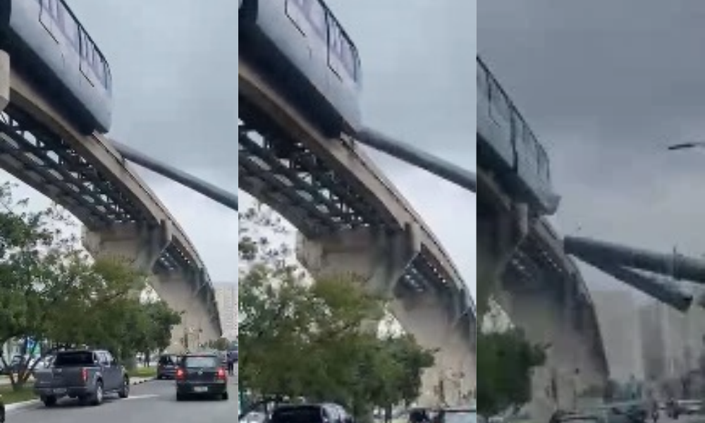 Trem do monotrilho atinge guindaste, que cai em avenida na zona leste de SP; assista