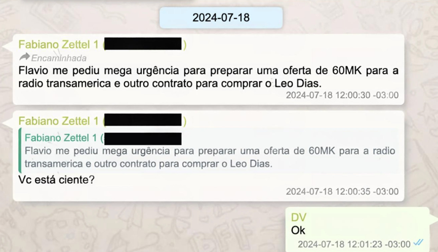 Mensagens entre Zettel e Vorcaro citam oferta pela Transamérica e contrato para ‘comprar Leo Dias’